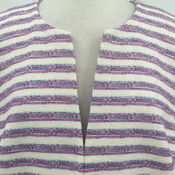 Talbots Striped Tweed Blazer Jacket Cotton Blend Collarless White Purple Pink 16 - Picture 3 of 8